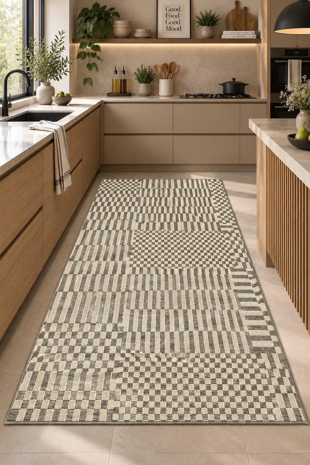 Artisan Grid kitchen rug in a styled kitchen