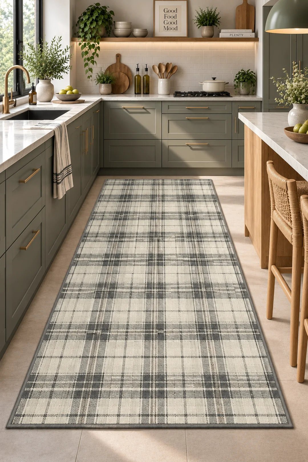 Charcoal Weave kitchen rug in a styled kitchen