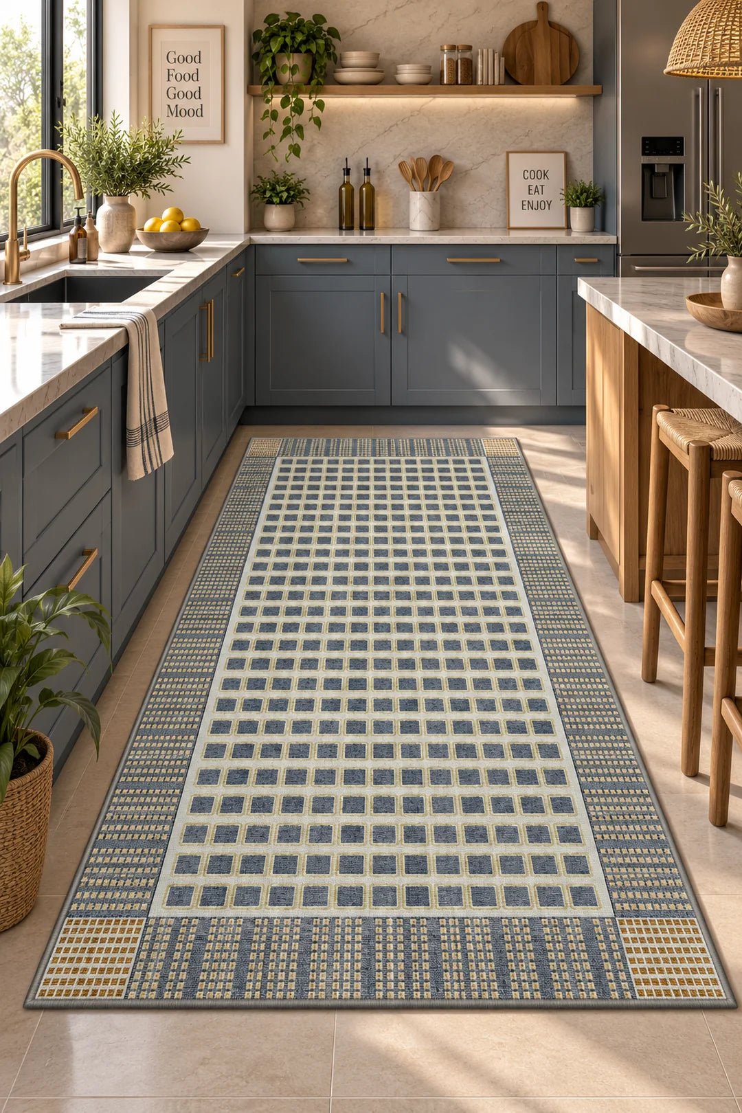 Nordic Tile kitchen rug in a styled kitchen